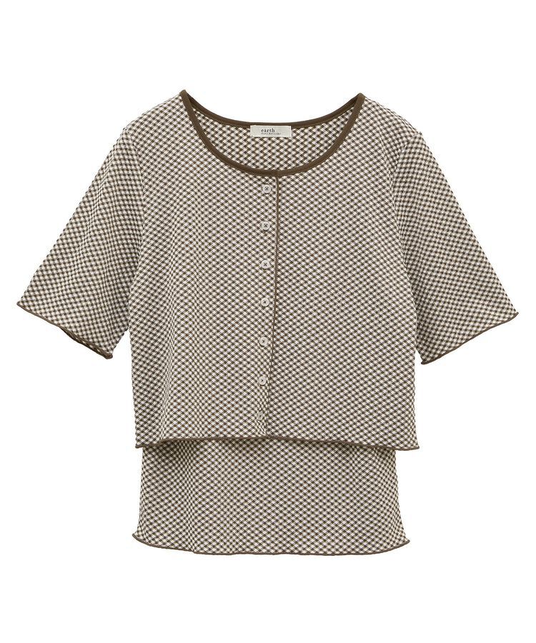 earth music&ecology「SET2点ギンガムメロ-カーデ＋リボンタンク」|カーディガン|Brown