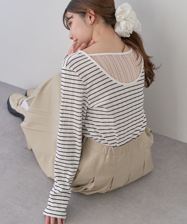 earth music&ecology「ランダムチェーンリブバックレースプルオーバー」|Tシャツ・カットソー|