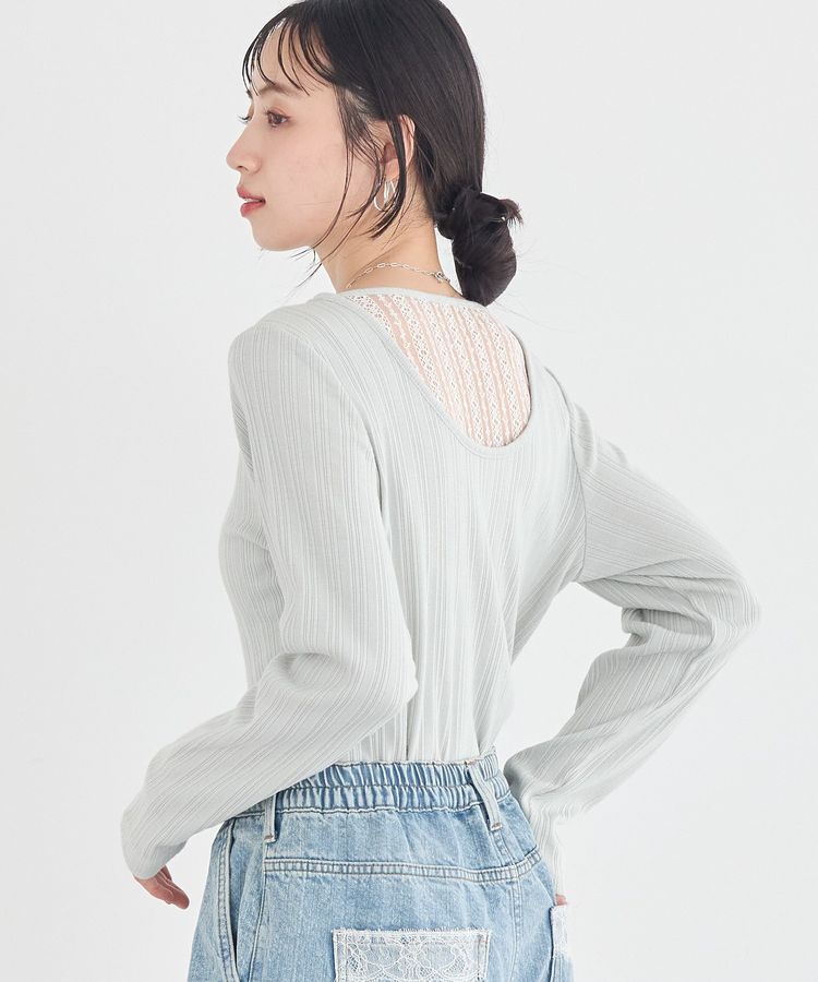 earth music&ecology「ランダムチェーンリブバックレースプルオーバー」|Tシャツ・カットソー|