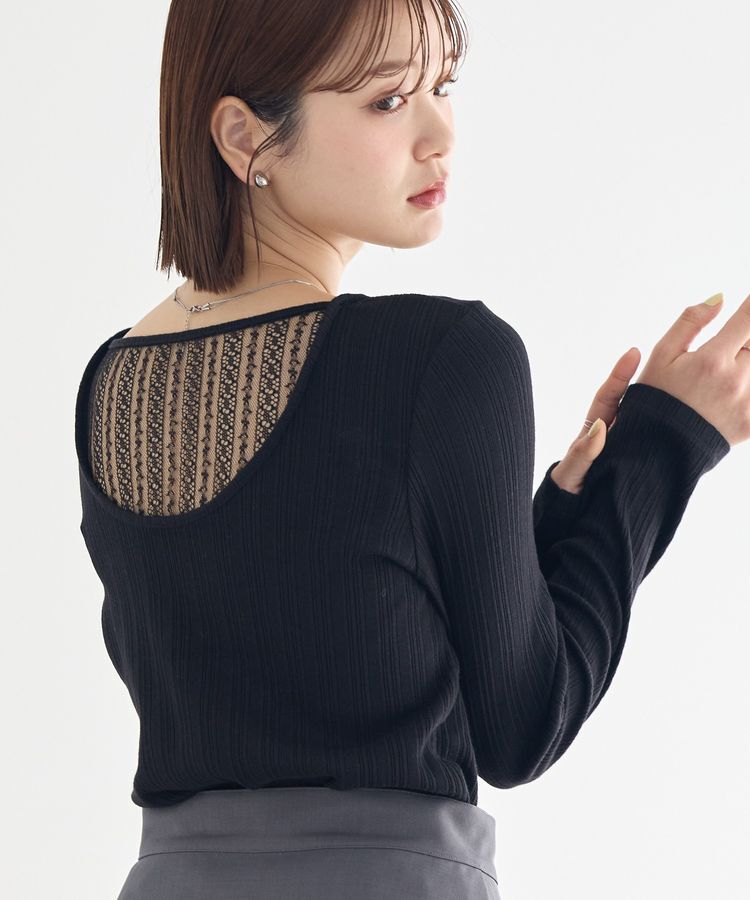 earth music&ecology「ランダムチェーンリブバックレースプルオーバー」|Tシャツ・カットソー|Black