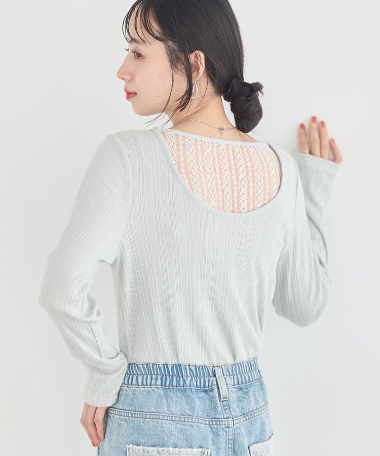 earth music&ecology「ランダムチェーンリブバックレースプルオーバー」|Tシャツ・カットソー|Light Green