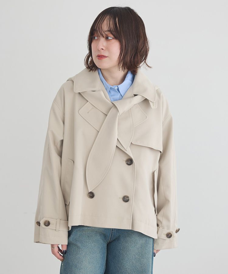 earth music&ecology「2WAYフードショートフレアトレンチ」|トレンチコート|