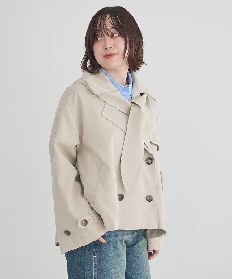 earth music&ecology「2WAYフードショートフレアトレンチ」|トレンチコート|