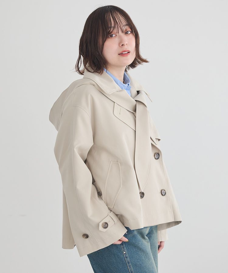 earth music&ecology「2WAYフードショートフレアトレンチ」|トレンチコート|