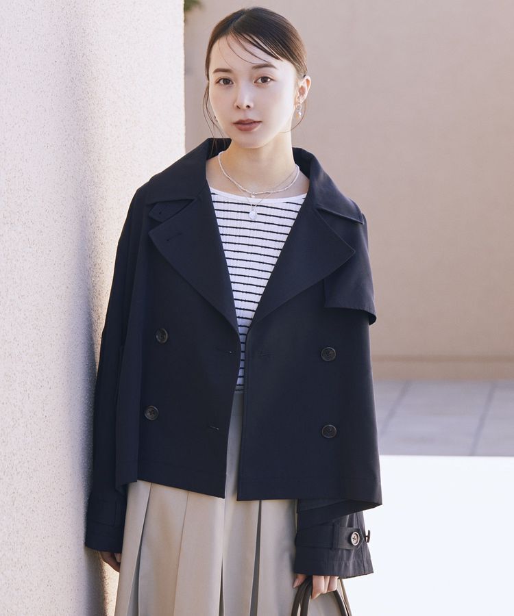 earth music&ecology「2WAYフードショートフレアトレンチ」|トレンチコート|