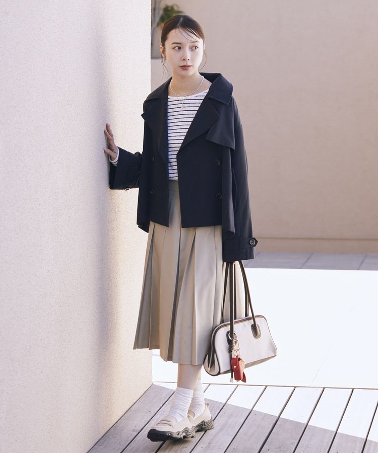 earth music&ecology「2WAYフードショートフレアトレンチ」|トレンチコート|