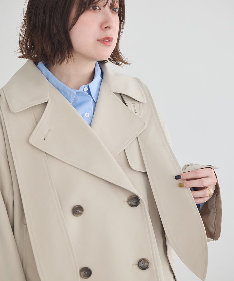 earth music&ecology「2WAYフードショートフレアトレンチ」|トレンチコート|