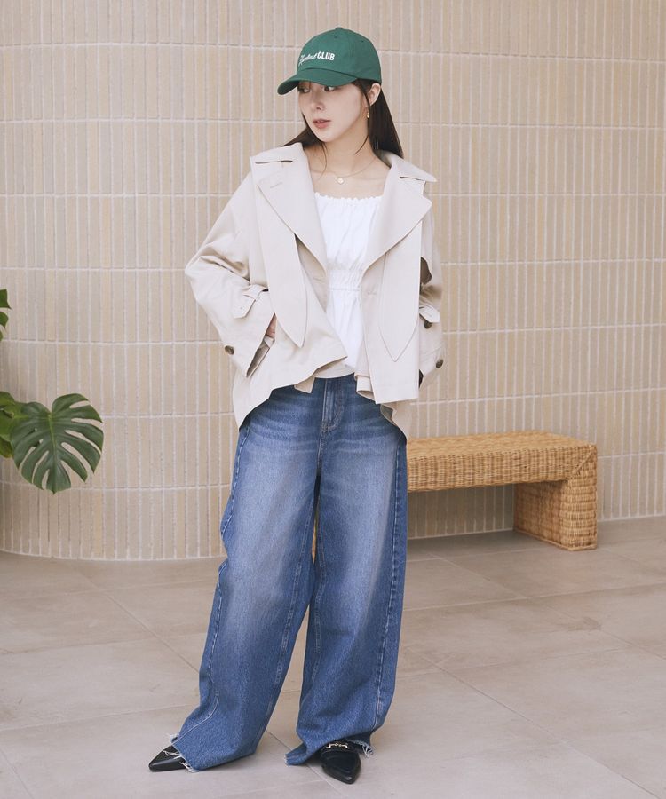 earth music&ecology「2WAYフードショートフレアトレンチ」|トレンチコート|