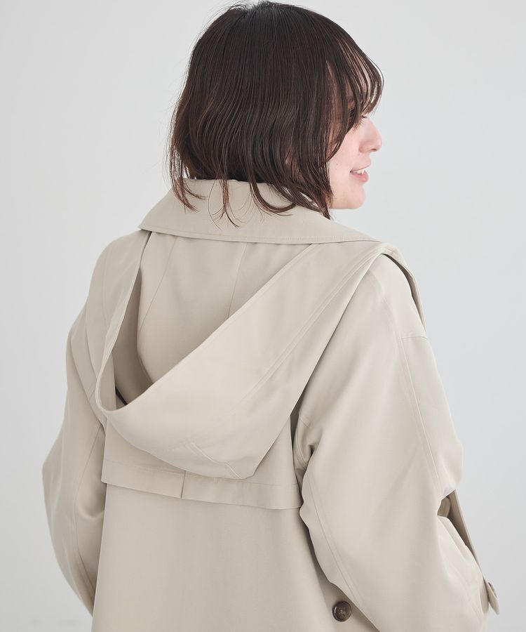 earth music&ecology「2WAYフードショートフレアトレンチ」|トレンチコート|