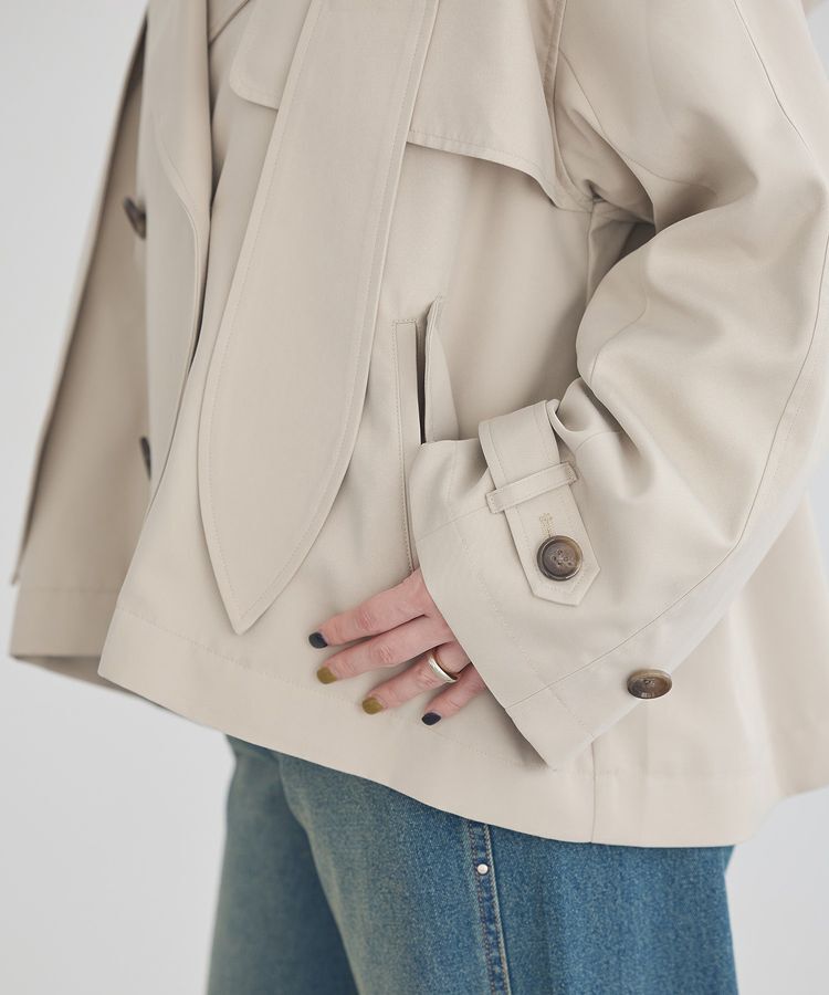 earth music&ecology「2WAYフードショートフレアトレンチ」|トレンチコート|