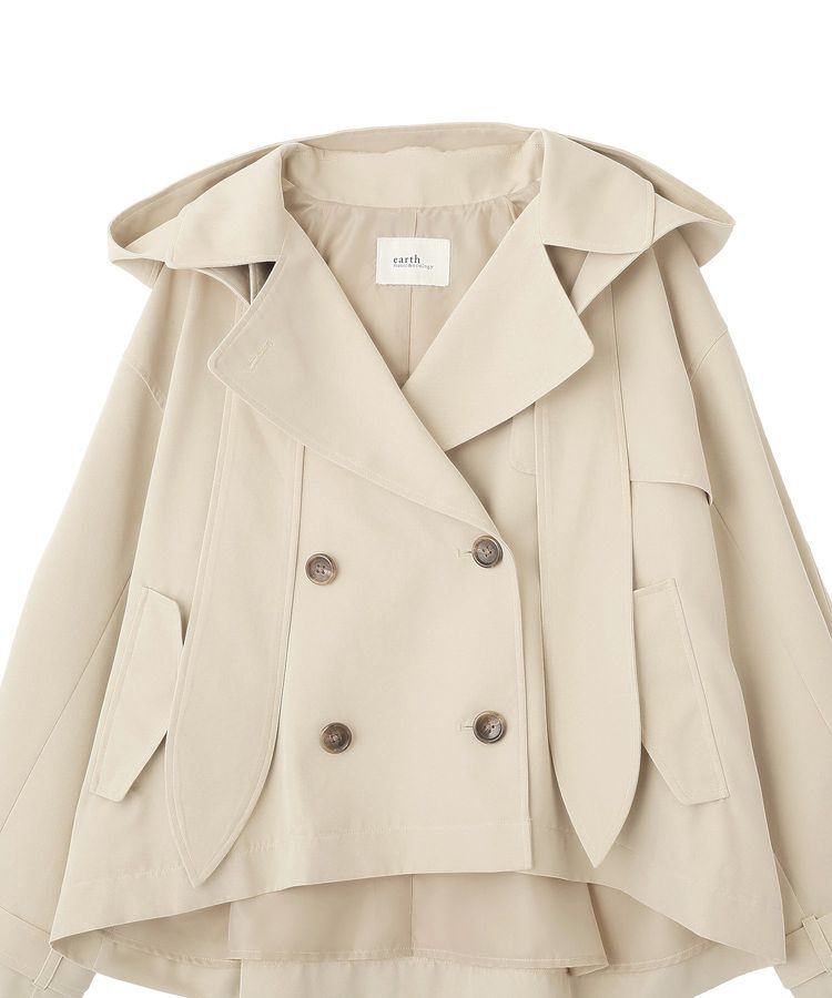earth music&ecology「2WAYフードショートフレアトレンチ」|トレンチコート|