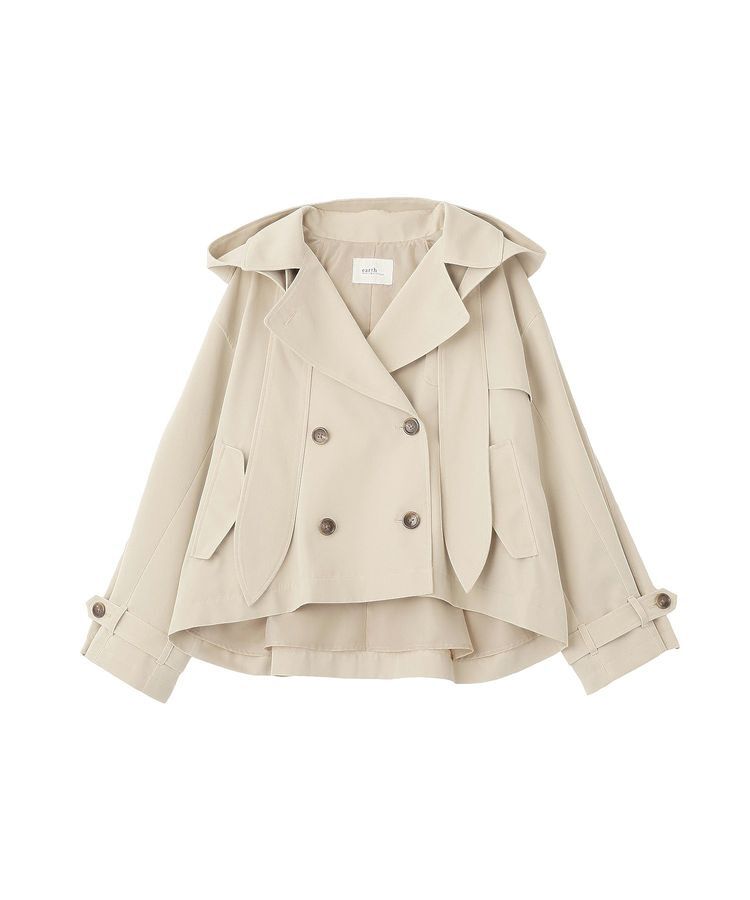 earth music&ecology「2WAYフードショートフレアトレンチ」|トレンチコート|