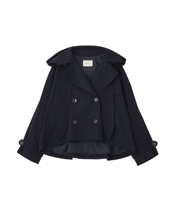 earth music&ecology「2WAYフードショートフレアトレンチ」|トレンチコート|