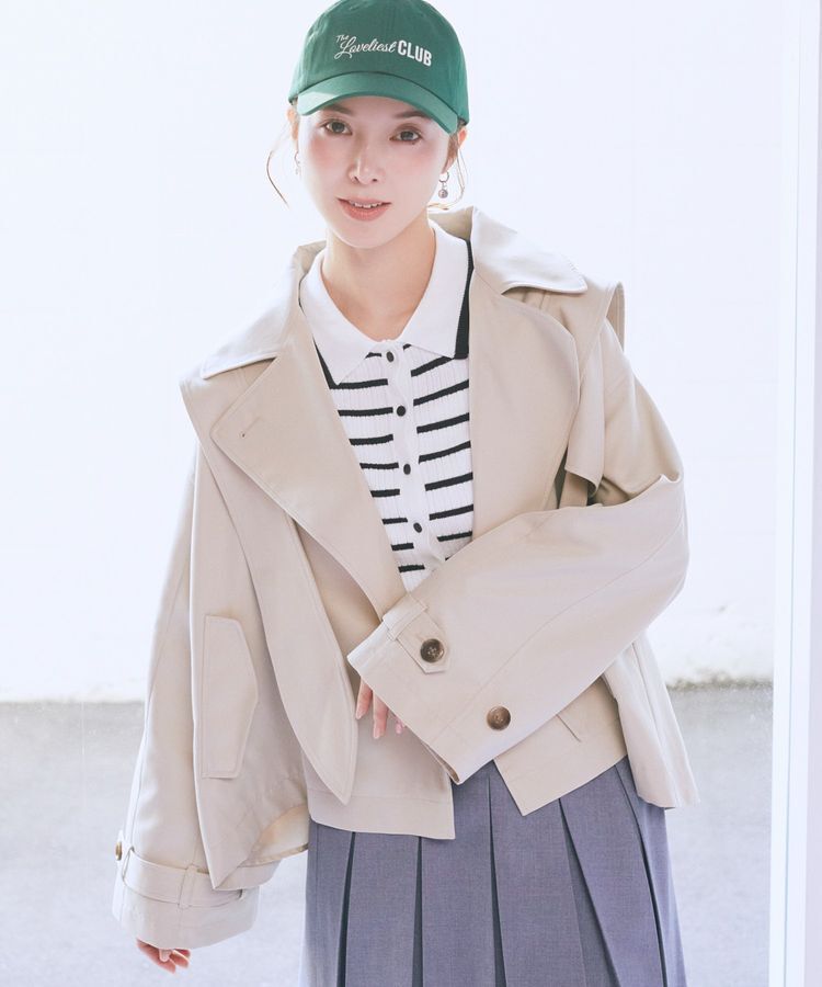 earth music&ecology「2WAYフードショートフレアトレンチ」|トレンチコート|