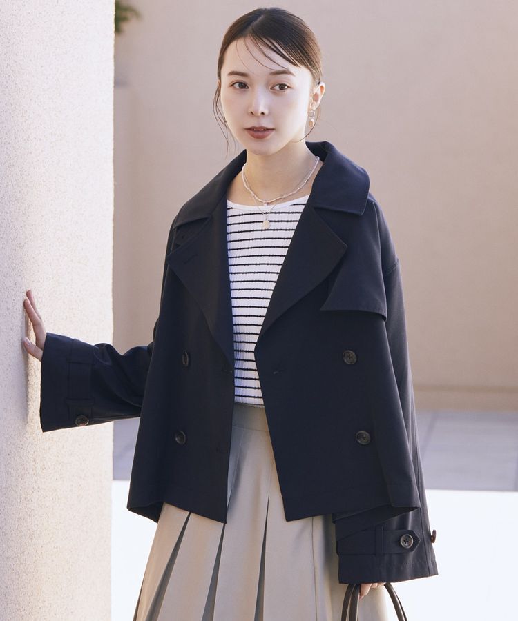 earth music&ecology「2WAYフードショートフレアトレンチ」|トレンチコート|Navy