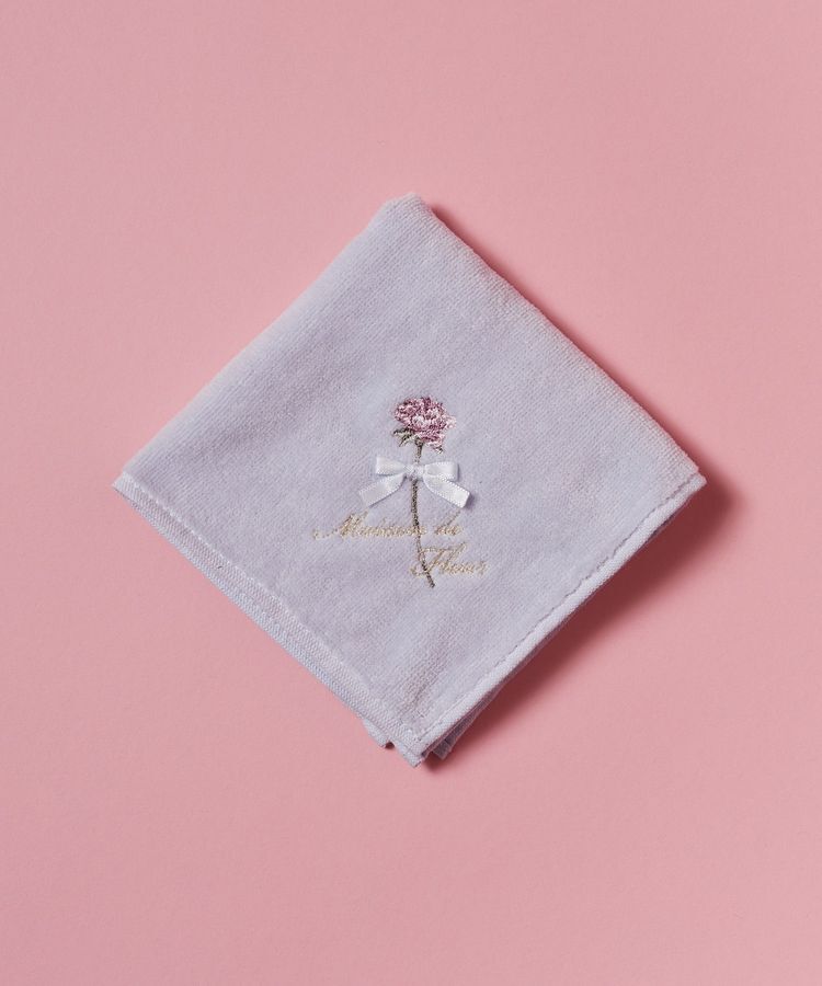 Maison de FLEUR「ローズ刺繍タオルハンカチ」|ハンカチ|ブルー
