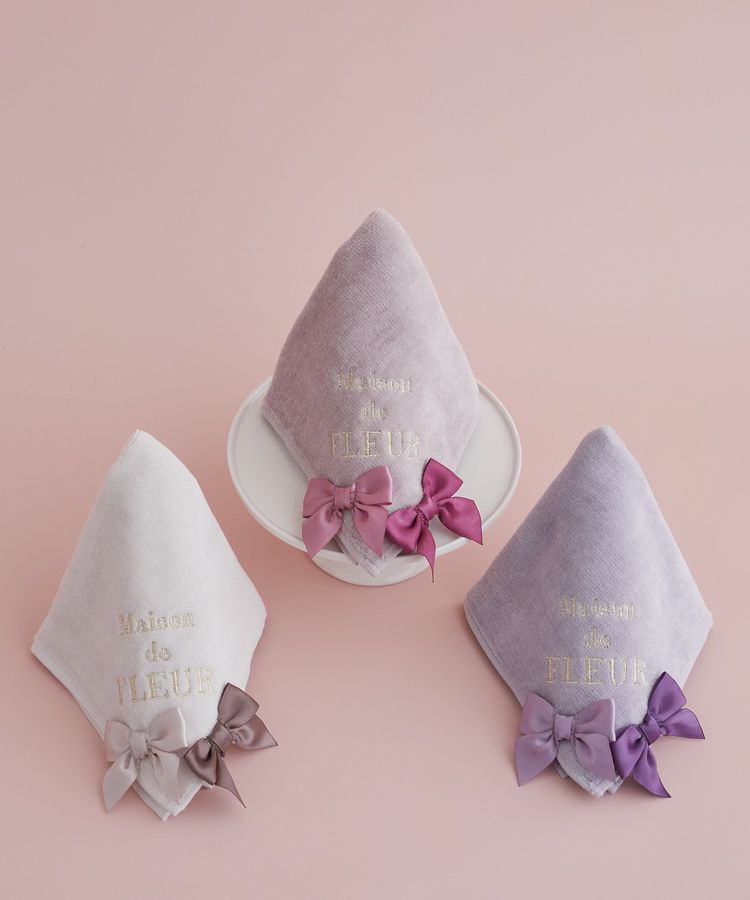 Maison de FLEUR「バイカラーリボンタオルハンカチ」|ハンカチ|