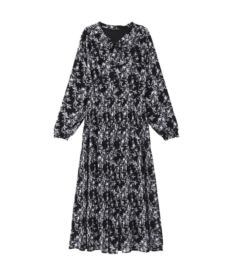 YECCA VECCA「ボタニカル柄ボウタイプリーツワンピース」|ワンピース|