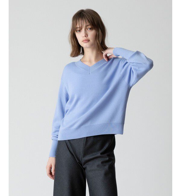 allureville「【セットアップ対応可能】ウールスムース2WAYネックプルオーバー」|ニット・セーター|サックス
