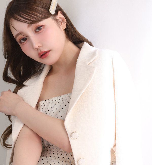  「【premiumorder】サイドベルトツイードショートジャケット」|ダウンベスト・ベスト|