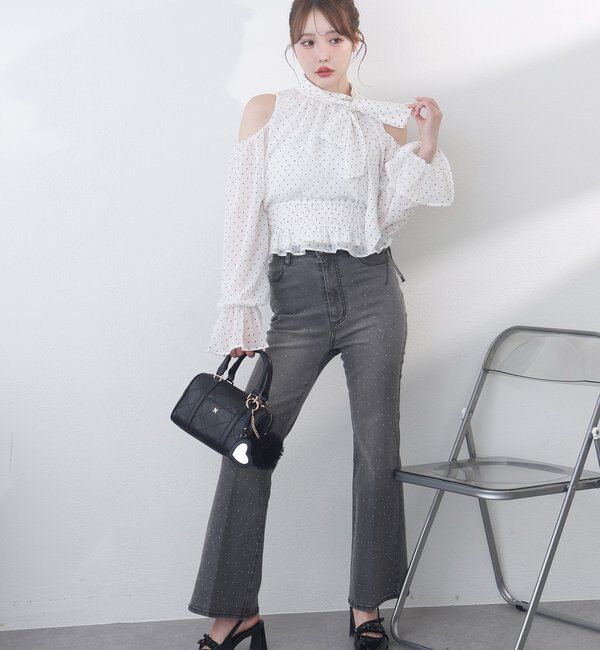  「サイドカットレース美脚ビジューデニム」|その他|