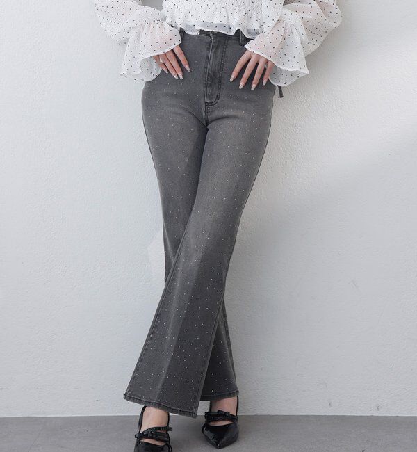  「サイドカットレース美脚ビジューデニム」|その他|