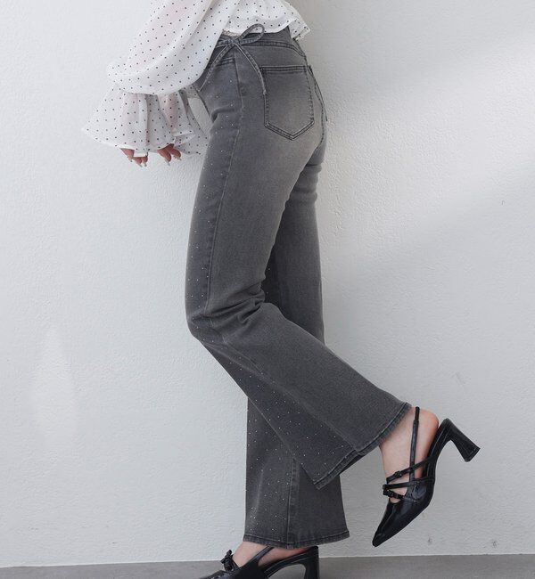  「サイドカットレース美脚ビジューデニム」|その他|