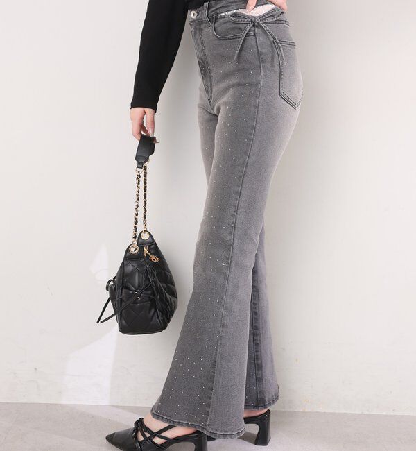  「サイドカットレース美脚ビジューデニム」|その他|