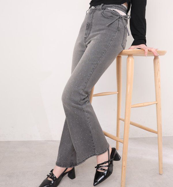  「サイドカットレース美脚ビジューデニム」|その他|