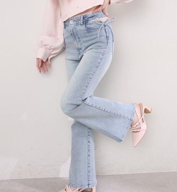  「サイドカットレース美脚ビジューデニム」|その他|