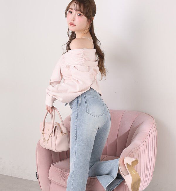  「サイドカットレース美脚ビジューデニム」|その他|