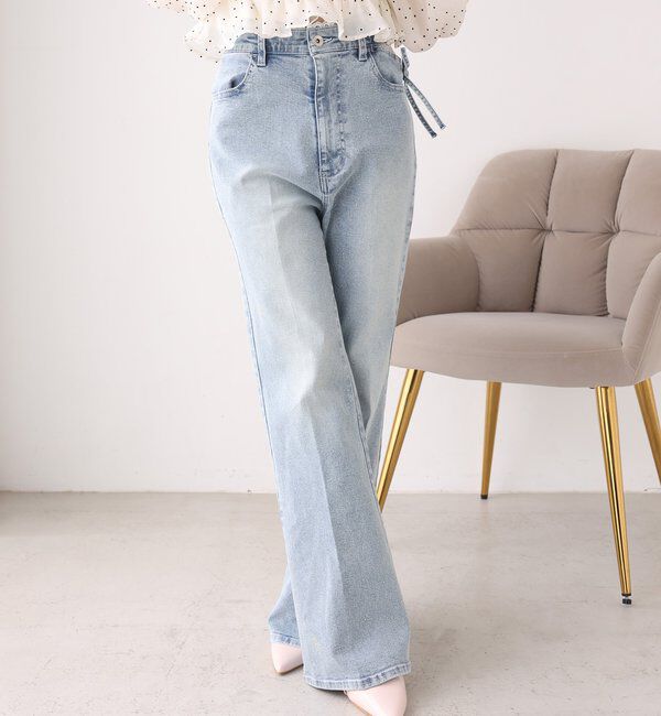  「サイドカットレース美脚ビジューデニム」|その他|