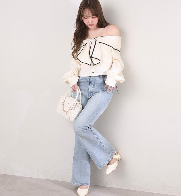  「サイドカットレース美脚ビジューデニム」|その他|