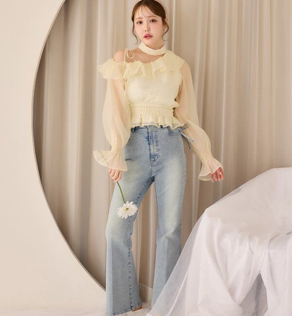  「サイドカットレース美脚ビジューデニム」|その他|