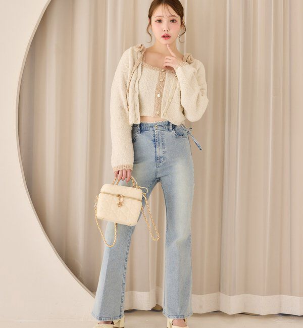  「サイドカットレース美脚ビジューデニム」|その他|