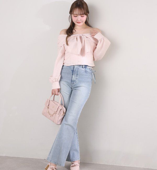  「サイドカットレース美脚ビジューデニム」|その他|