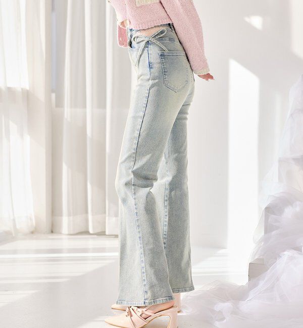  「サイドカットレース美脚ビジューデニム」|その他|