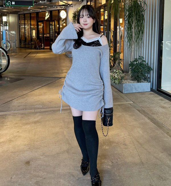  「【omiyu企画】レースサテンキャミSETニットミニワンピ」|その他|