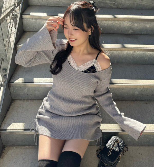  「【omiyu企画】レースサテンキャミSETニットミニワンピ」|その他|