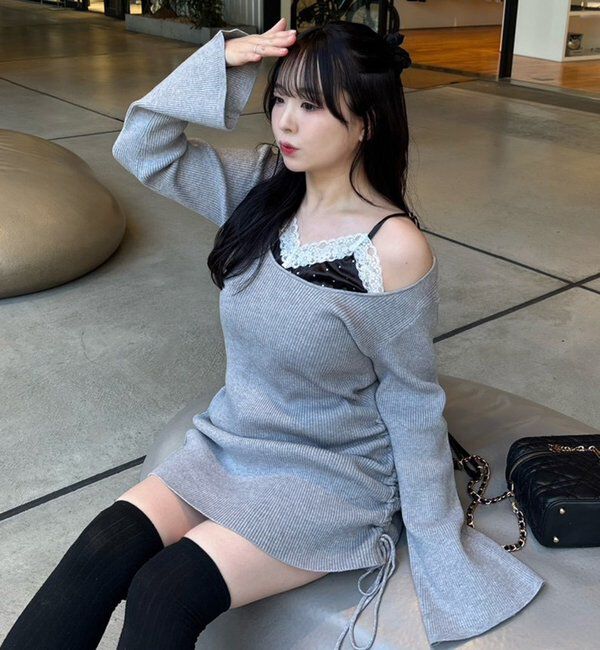  「【omiyu企画】レースサテンキャミSETニットミニワンピ」|その他|