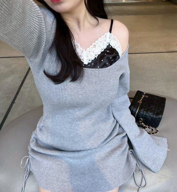  「【omiyu企画】レースサテンキャミSETニットミニワンピ」|その他|