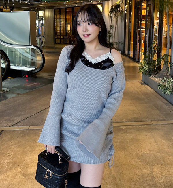  「【omiyu企画】レースサテンキャミSETニットミニワンピ」|その他|