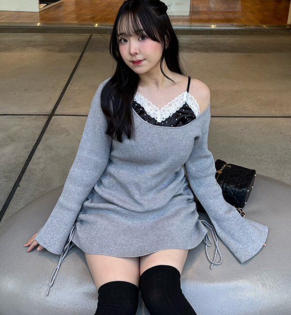  「【omiyu企画】レースサテンキャミSETニットミニワンピ」|その他|