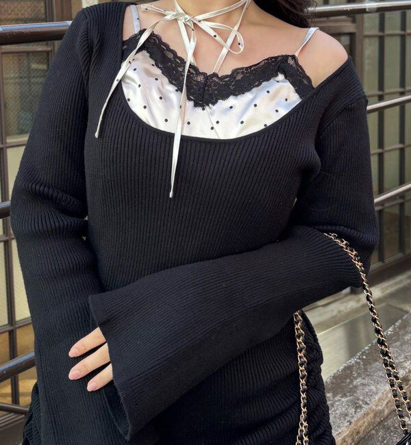  「【omiyu企画】レースサテンキャミSETニットミニワンピ」|その他|