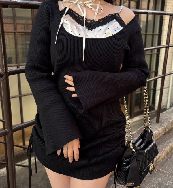  「【omiyu企画】レースサテンキャミSETニットミニワンピ」|その他|