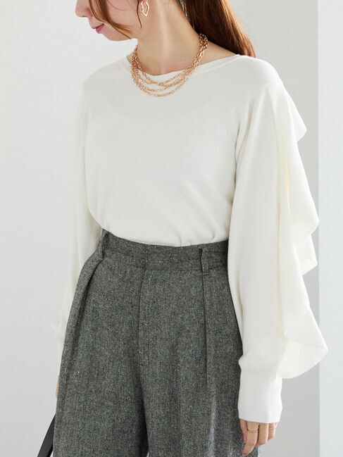 Te chichi「ショルダーラッフルニット」|ニット・セーター|ホワイト