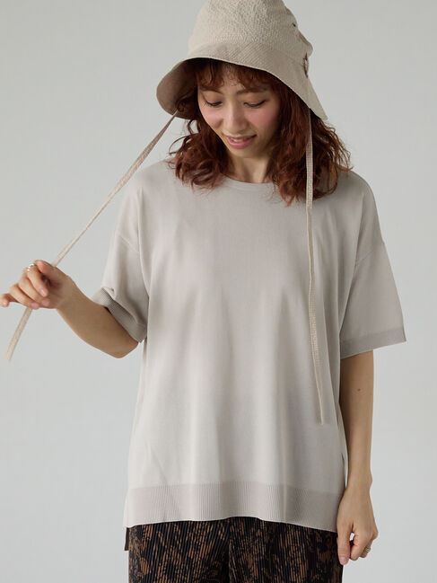 Lugnoncure「【接触冷感】無地/ボーダー半袖ニット」|ニット・セーター|ベージュ