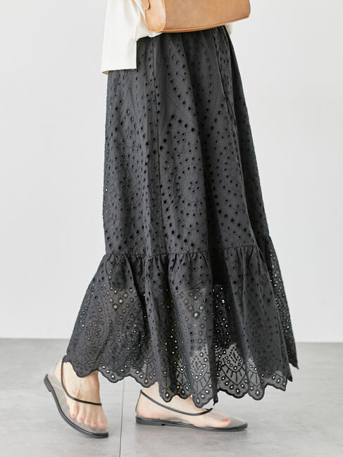Lugnoncure「アイレットレーススカート」|スカート|ブラック