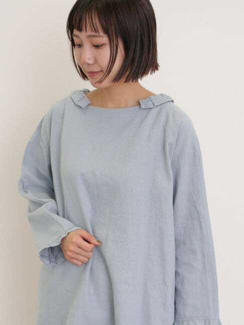 Samansa Mos2「【Cross&times;Linen】フリルカラーブラウス」|シャツ・ブラウス|サックスブルー