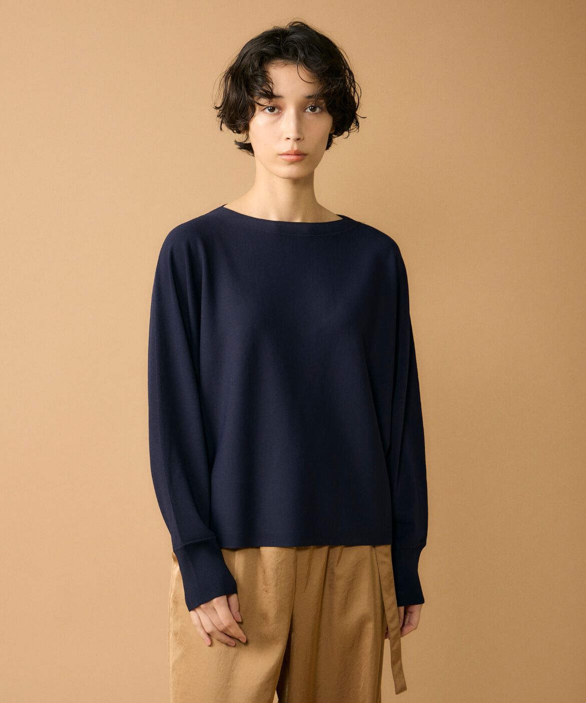 Le Souk「《大きいサイズ》ドルマンスリーブニットプルオーバー」|ニット・セーター|ネイビー